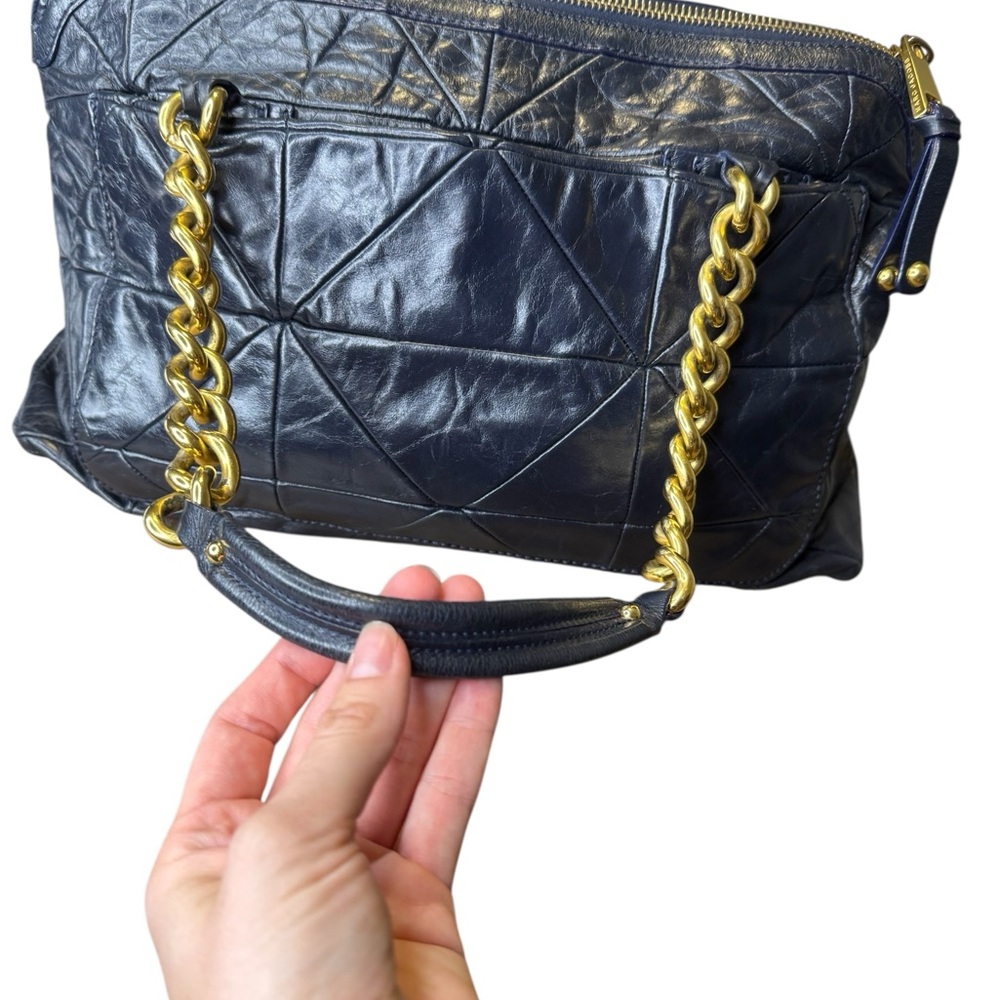 👜‎ Marc Jacobs Patchwork ‘Gennifer’ Navy Leather Chain Shoulder Bag XL Tote 👜 - Picture 8 of 16